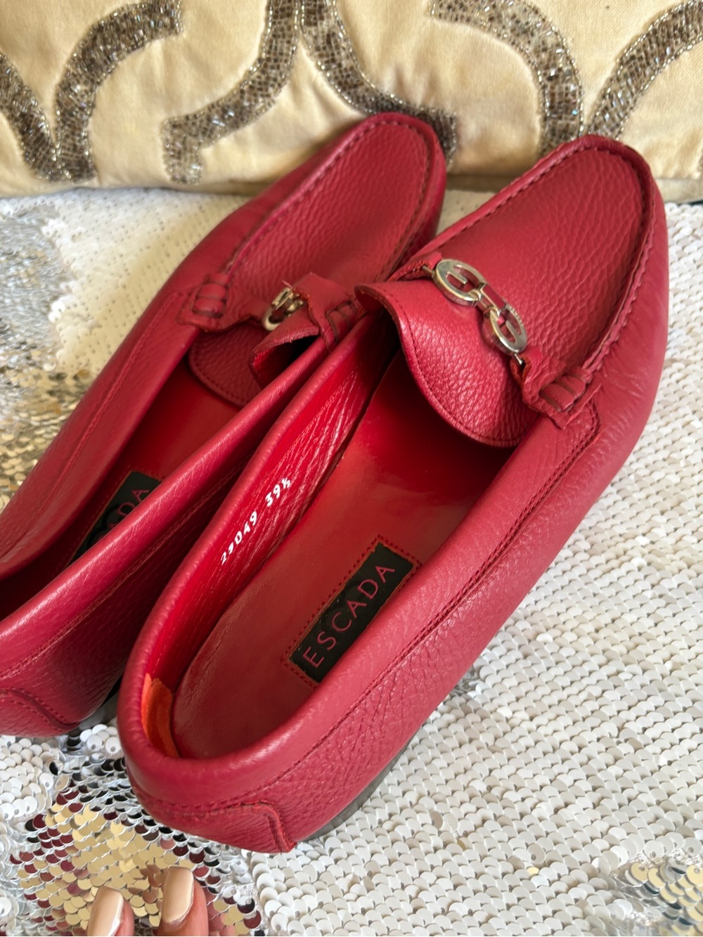 Escada Red Leather Bit-Detail Women’s Loafers - Picture 2 of 8